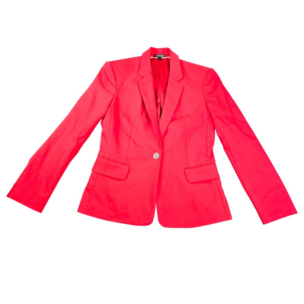 Express Women's One Button Blazer Jacket Hot Pink Coral Size 10 Notch Lapel